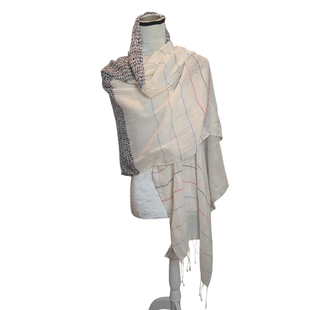 Talbots Nautical Sheer Scarf Shawl Cotton Wool Blend Breathable Lightweight